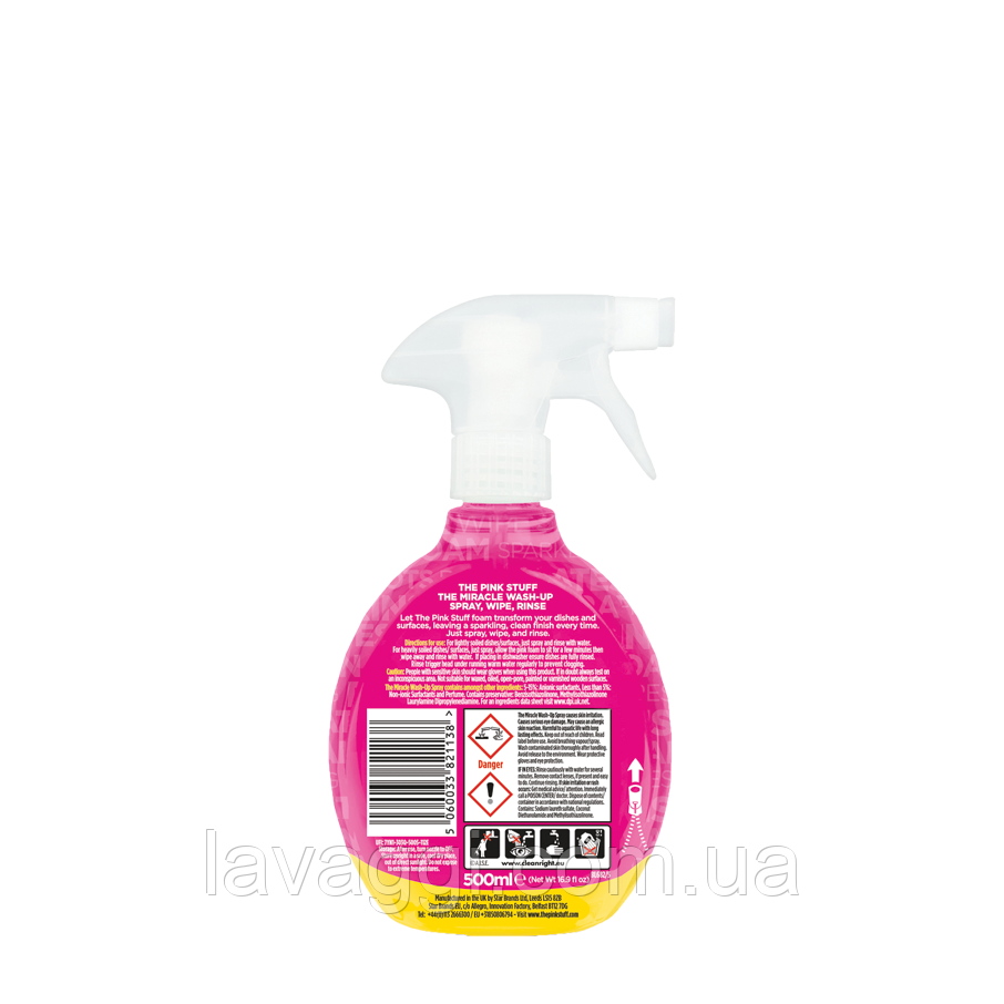 Средство для мытья посуды и чистки всех поверхностей жира Pink Stuff Wash-Up Spray 500 мл - фото 2 - id-p2135653438