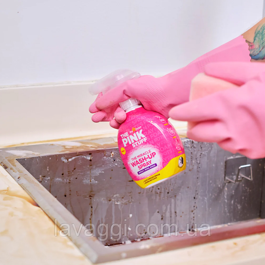 Средство для мытья посуды и чистки всех поверхностей жира Pink Stuff Wash-Up Spray 500 мл - фото 3 - id-p2135653438