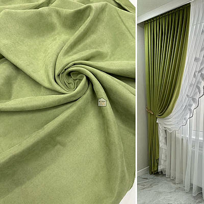 Тканина для штор однотонна мікровелюр, турецька шторна тканина на відріз Оливковий
