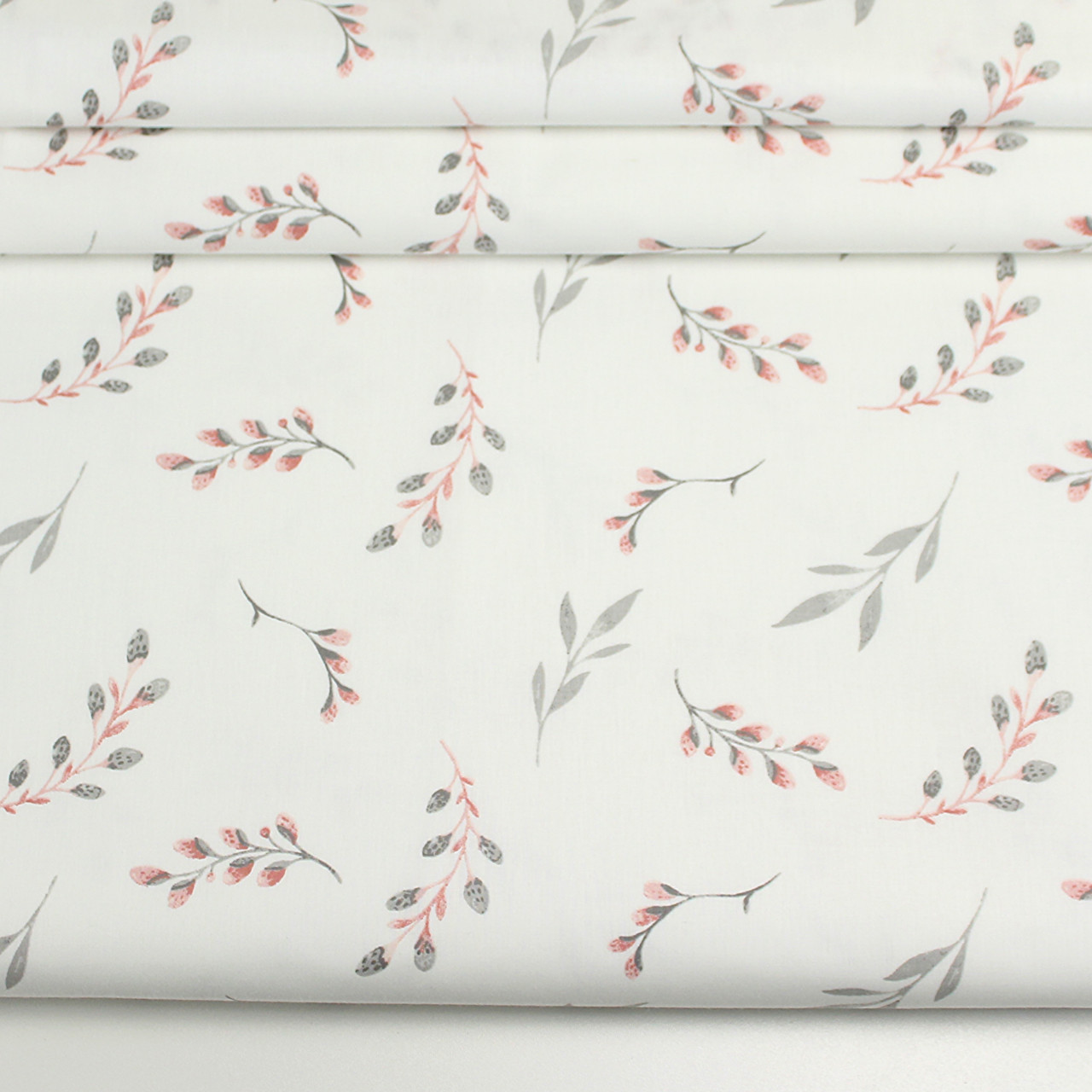 Поплін Туреччина 240 см для постільної білизни "Гілочки сіро-бордові" на білому тлі  № 3229, фото 1