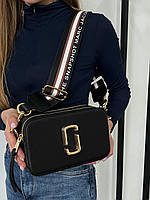 Женская сумка Marc Jacobs The Snapshot Black Gold Striped (Черная) сумка Кросс Боди эко кожа на 2 отделения MJ