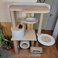 Стильный игровой комплекс-когтеточка с домиком, большой лежанкой, гамаки для крупных котов и кошек