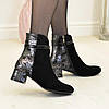 Черевики жіночі комбіновані на маленькому підборі. Колір чорний, фото 3