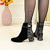 Черевики жіночі комбіновані на маленькому підборі. Колір чорний, фото 4