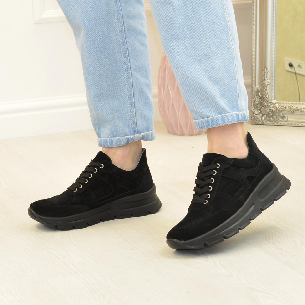 Зимові кросівки жіночі замкові. Колір чорний, фото 1