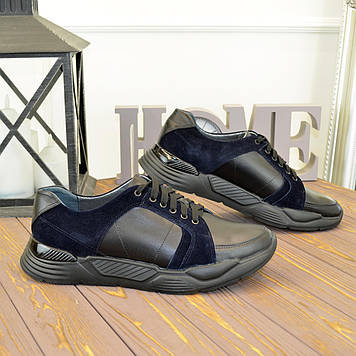 Кросівки чоловічі комбіновані на шнурівці, колір чорний, синій. 44 розмір