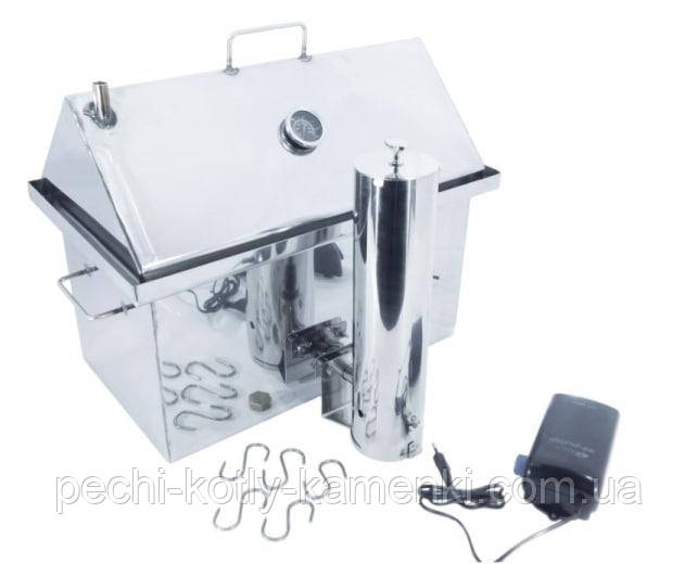 Коптильня гарячого та холодного копчення "XK" 520х320х420 мм нержавіюча сталь 2 мм з термометром + подарунок