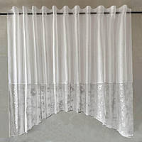 Тюль для кухни в белом цвете, короткая занавеска арка под любой карниз 270 х 160см, тюлевая штора мрамор