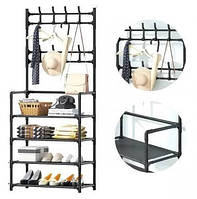 Вешалка для одежды и обуви 2 в одном черный NEW SIMPLE FLOOR CLOTHES RACK