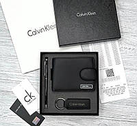 Мужской подарочный набор Calvin Klein кожаный кошелек с защелкой из натуральной кожи в подарочной упаковке