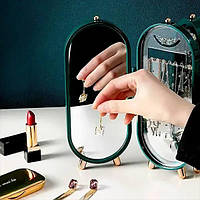 Шкатулка органайзер для хранения бижутерии ювелирных украшений с зеркалом зеленый