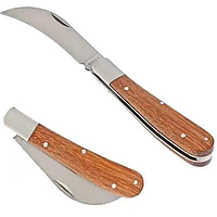 Нож садовый изогнутый для прививки складной Palisad с деревянной ручкой