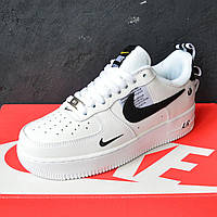 Nike Air Force Off White Білі з чорним Шкіра, ТОП найк аір форс кроссовки жіночі