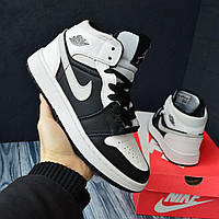 Nike Air Jordan 1 Retro, чёрные с белым и серым найк аир джордан кроссовки