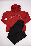 Подростковый спортивный костюм для мальчика с принтом и карманом двунить 128-134, Красный