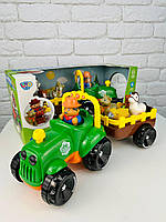 Детский музыкальный трактор фермера с прицепом и животными: овца, корова, лошадь, собачка Limo Toy,звук и свет