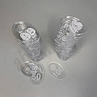 Комплект гардеробних номерків 1 - 100 | Прозорі | Овальні | Чорна цифра