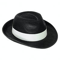 Шляпа Гангстерская карнавальная черная с белой лентой