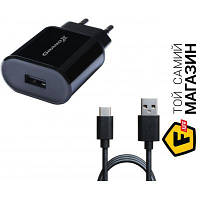 Зарядное устройство сетевое Grand-X CH-15T Black + USB Type C USB-порт, USB Type-C 2.1 А