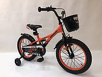 Детский двухколесный велосипед Kawasaki-Ninja K2020 20 дюймов с дополнительными колесами, корзинкой, оранжевый