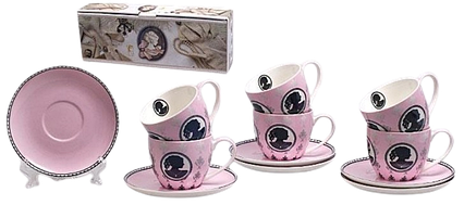 ЧАЙНИЙ НАБІР: 6 ЧАШКИ 280МЛ ІЗ БЛЮДЦЯМИ КАМЕЯ рожевий 245-t11