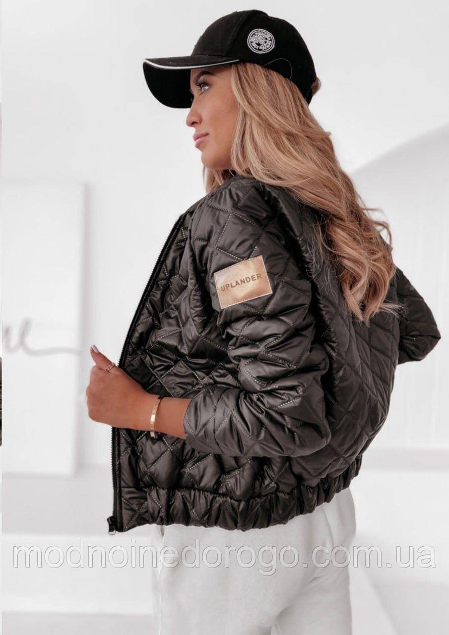 Женский черный стильный,весенний,стеганый оверсайз бомбер из плащевки,на молнии.Куртка легкая,на синтипоне 46/48, L/Xl - фото 3 - id-p2135701208