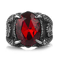 Перстень мужской "Лапа дракона" из стали WellDone R-Z10172-09 с красным фианитом (Размер: 19 мм (9 США)