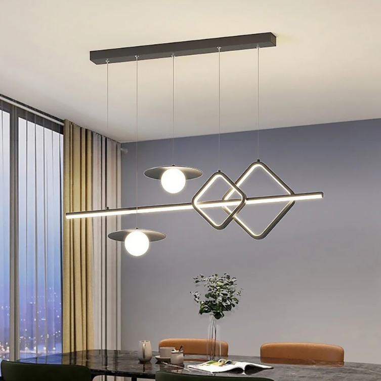 ВИДОВЖЕНА ЧОРНА LED ЛЮСТРА З 2 СВІТЛОДІОДНИМИ РОМБАМИ ТА 2 ПЛАФОНИ MJ 116 BK, фото 1