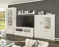 Біла модульна набірна тв стінка прованс під телевізор у вітальню зал Джорджіа Мебель Сервіс 334 см