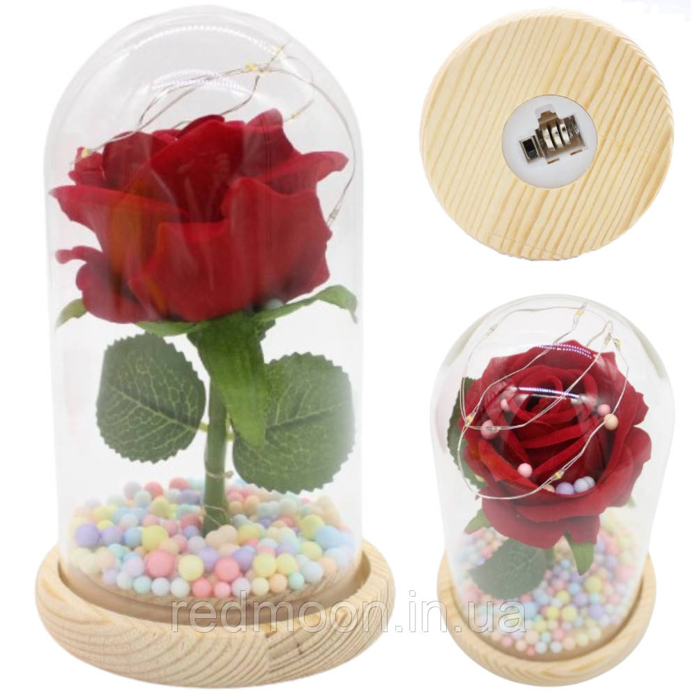 Троянда в колбі з LED підсвічуванням 15,5см, в подарунковій упаковці / Вічна троянда в скляній колбі / Квітка в колбі