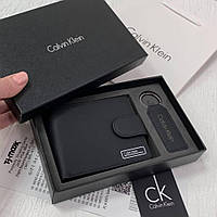 Мужской подарочный набор Calvin Klein кожаный кошелек с защелкой и брелок мужской набор из натуральной кожи