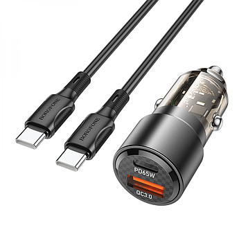 АЗУ Borofone 1USB/1Type-C швидка зарядка PD65W+QC3.018W з кабелем Type-C- Type-C Smart 83W dual port BZ20A