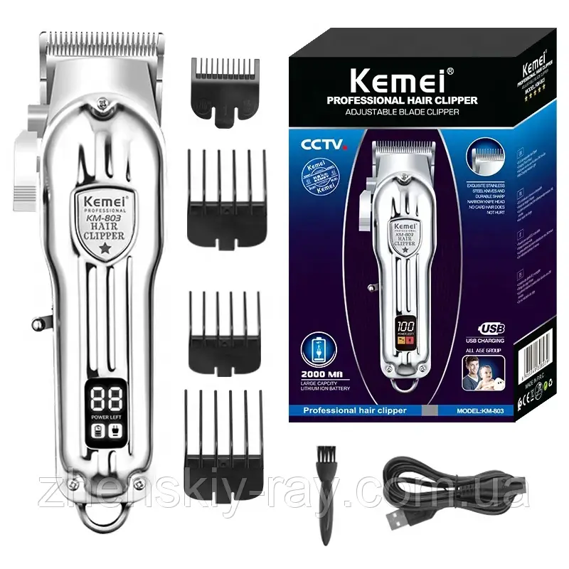 Акумуляторна машинка для стрижки волосся Kemei KM-803 USB