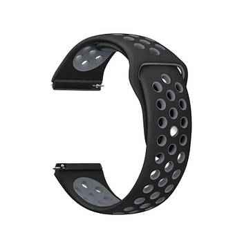 Ремінець для годинника 22 мм Nike design чорний з сірим (з кнопкою)