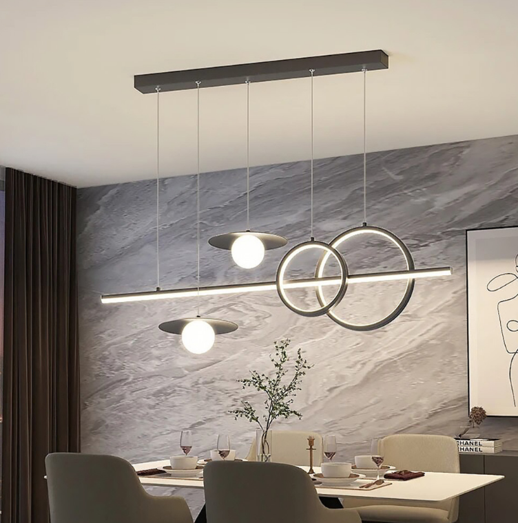 ВИДОВЖЕНА ЧОРНА LED ЛЮСТРА З 2 СВІТЛОДІОДНИМИ КОЛАМИ ТА 2 ПЛАФОНИ ДОВЖИНОЮ 100/120СМ MJ 115 BK, фото 1