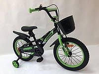 Детский двухколесный велосипед Hammer Smart H2021 20 дюймов с дополнительными колесами, корзинкой, зеленый