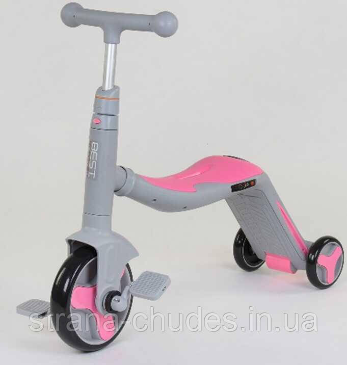 Самокат 3в1 Best Scooter, самокат-велобіг-велосипед, світло, 8 мелодій, колеса PU, переднє колесо d = 20см,