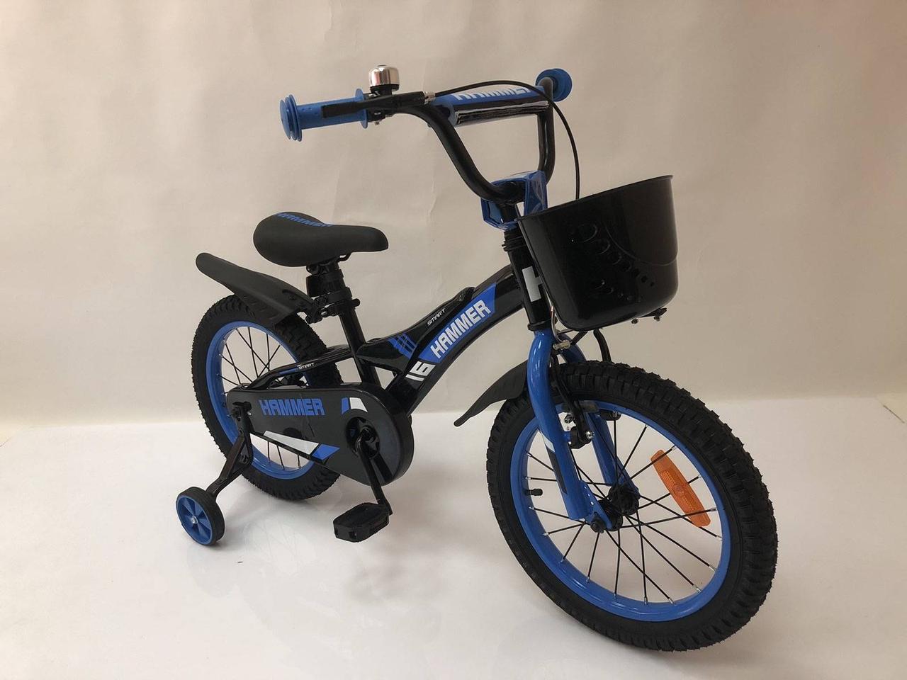 Дитячий двоколісний велосипед Hammer Smart H2021 20 дюймів з додатковими колесами, кошиком, синій