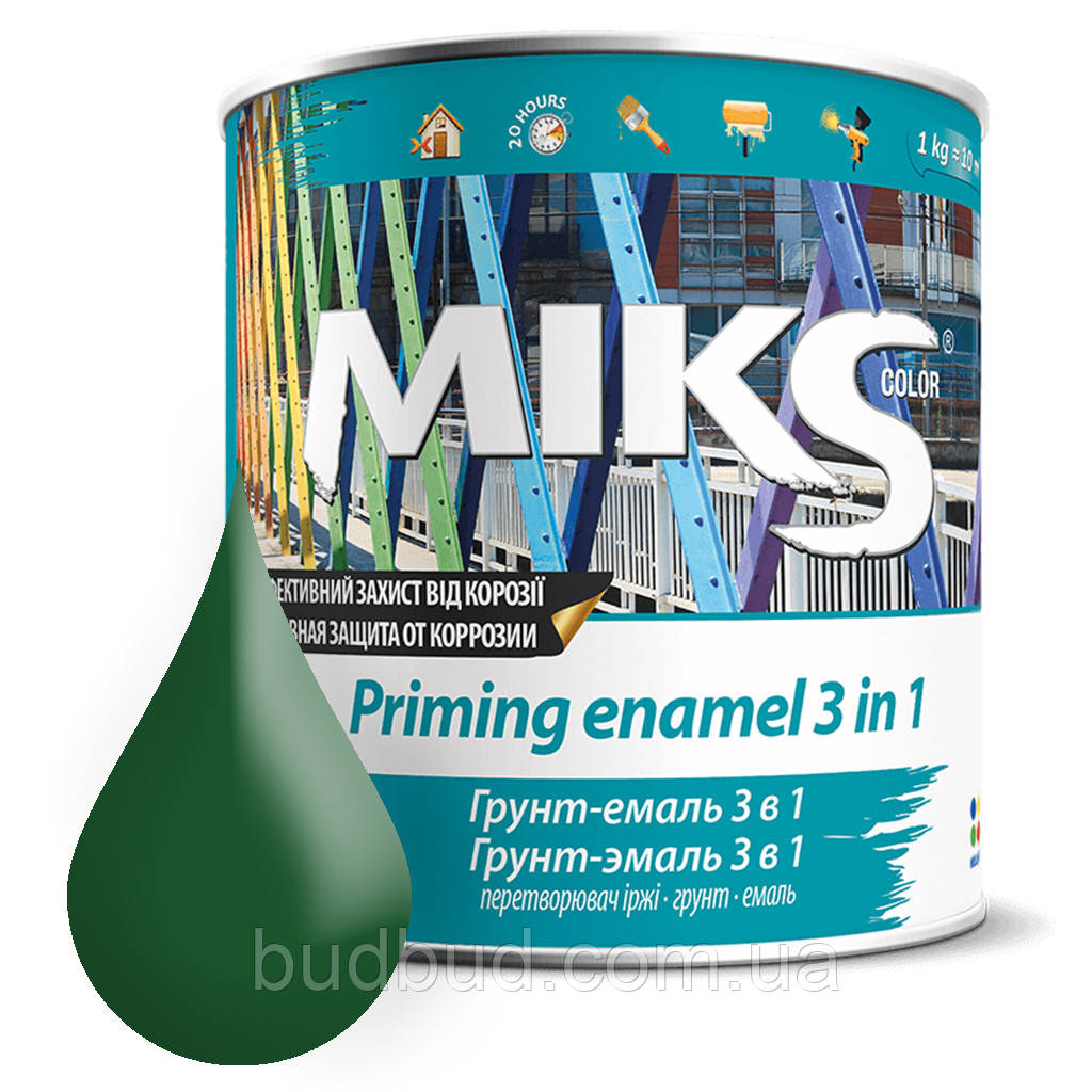 Грунт емаль 3 в 1 Miks color 0,8 кг (RAL6035) Зелений