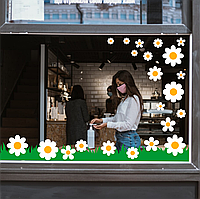 Наклейка виниловая интерьерная декор на окно (витрину, стекло, зеркало) "Цветы. Ромашки и трава" з оракалу