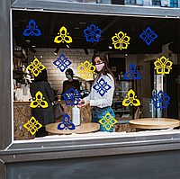 Наклейка виниловая интерьерная декор на окно (витрину, стекло, зеркало) "Синие и желтые Цветы" з оракалу