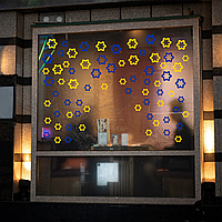 Наклейка виниловая интерьерная декор на окно (витрину, стекло, зеркало) "Синие и желтые Цветы (контур)" з