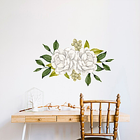 Виниловая интерьерная наклейка цветная декор на стену (обои и иные материалы) "Белые пионы. Цветы" з оракалу