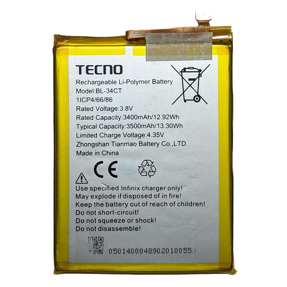 Батарея для Tecno BL-34CT Spark 3 Pro KB8 (3400 mAh) [Original PRC]
