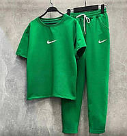 Женский прогулочный Костюм двойка двунитка футболка+штаны чёрный/зелёный Мод 124