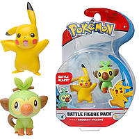 Фигурки Покемон Пикачу, Груки, 3-4 см Pokémon, Pikachu, Grookey, Battle figure pack