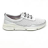 Жіночі шкіряні кросівки білого кольору на шнурівці з перфорацією MIDA 230226(34) розмір 36, фото 4