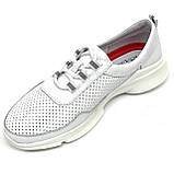 Жіночі шкіряні кросівки білого кольору на шнурівці з перфорацією MIDA 230226(34) розмір 36, фото 8