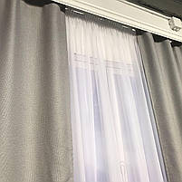 Темно-сірі готові штори льон блекаут/blackout з тюлем однотонні для готелів, кафе та ресторанів, фото 8