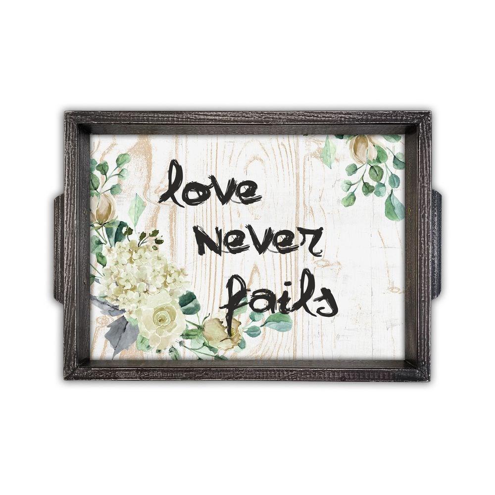 Дерев'яний піднос Love never fails (з ручками) 22х30 см хрп0001сву, фото 1
